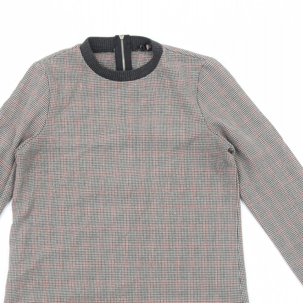 Zara Womens Brown Plaid Cotton Jumper Dress Size XS Round Neck Zip