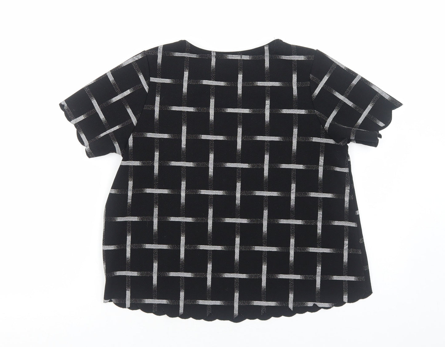 New Look Womens Black Geometric Polyester Basic T-Shirt Size 6 Round Neck