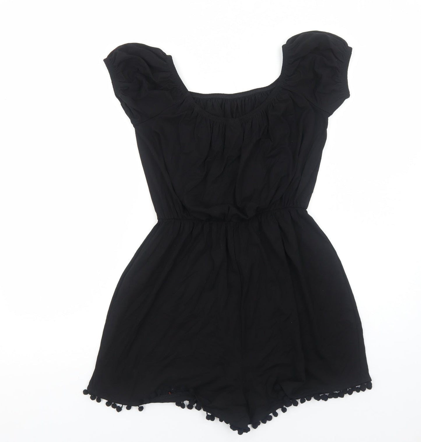 ASOS Womens Black Viscose Playsuit One-Piece Size 8 Pullover - Pom Pom Trim
