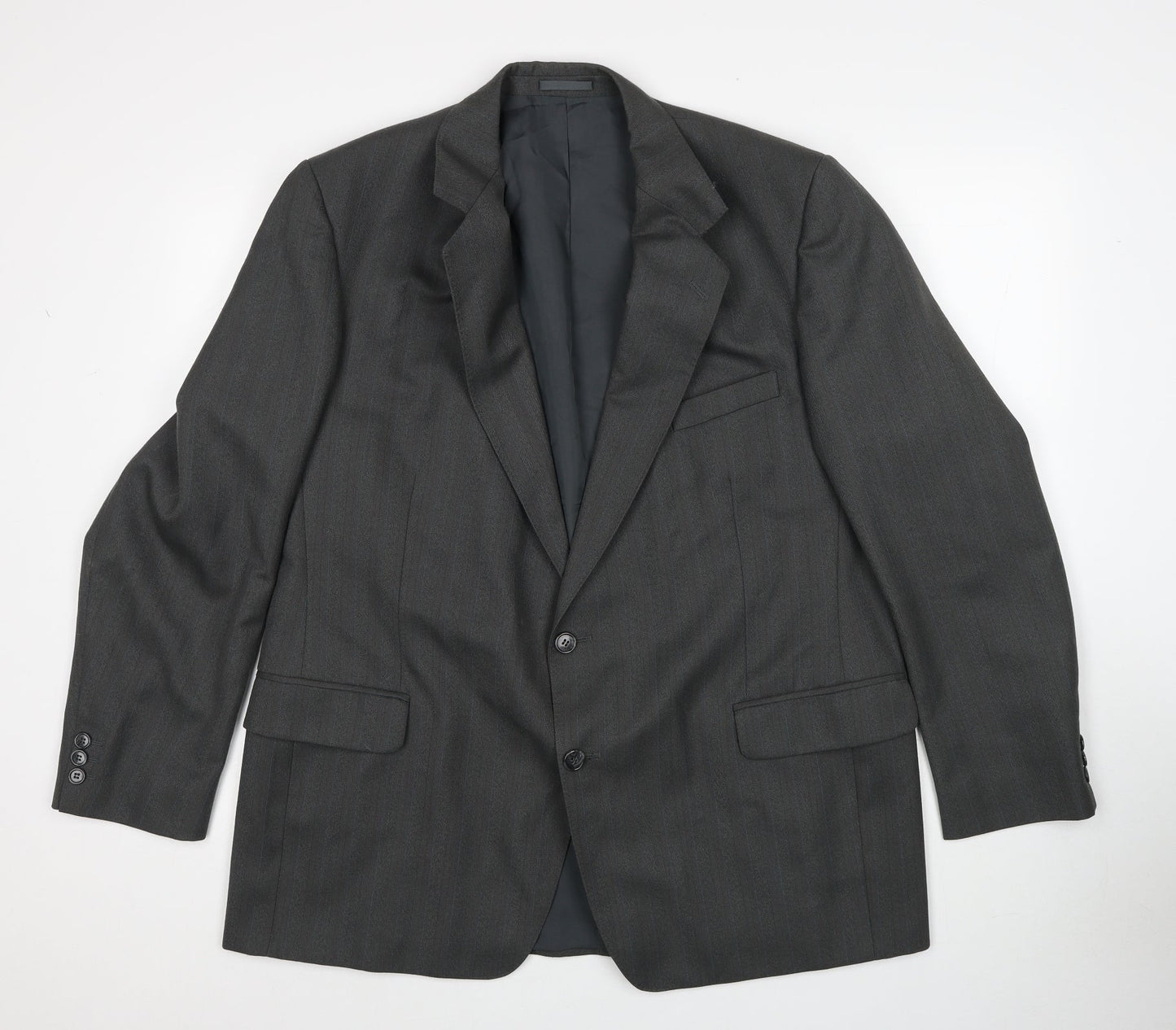 Preworn Mens Grey Striped Wool Jacket Suit Jacket Size 44 Regular