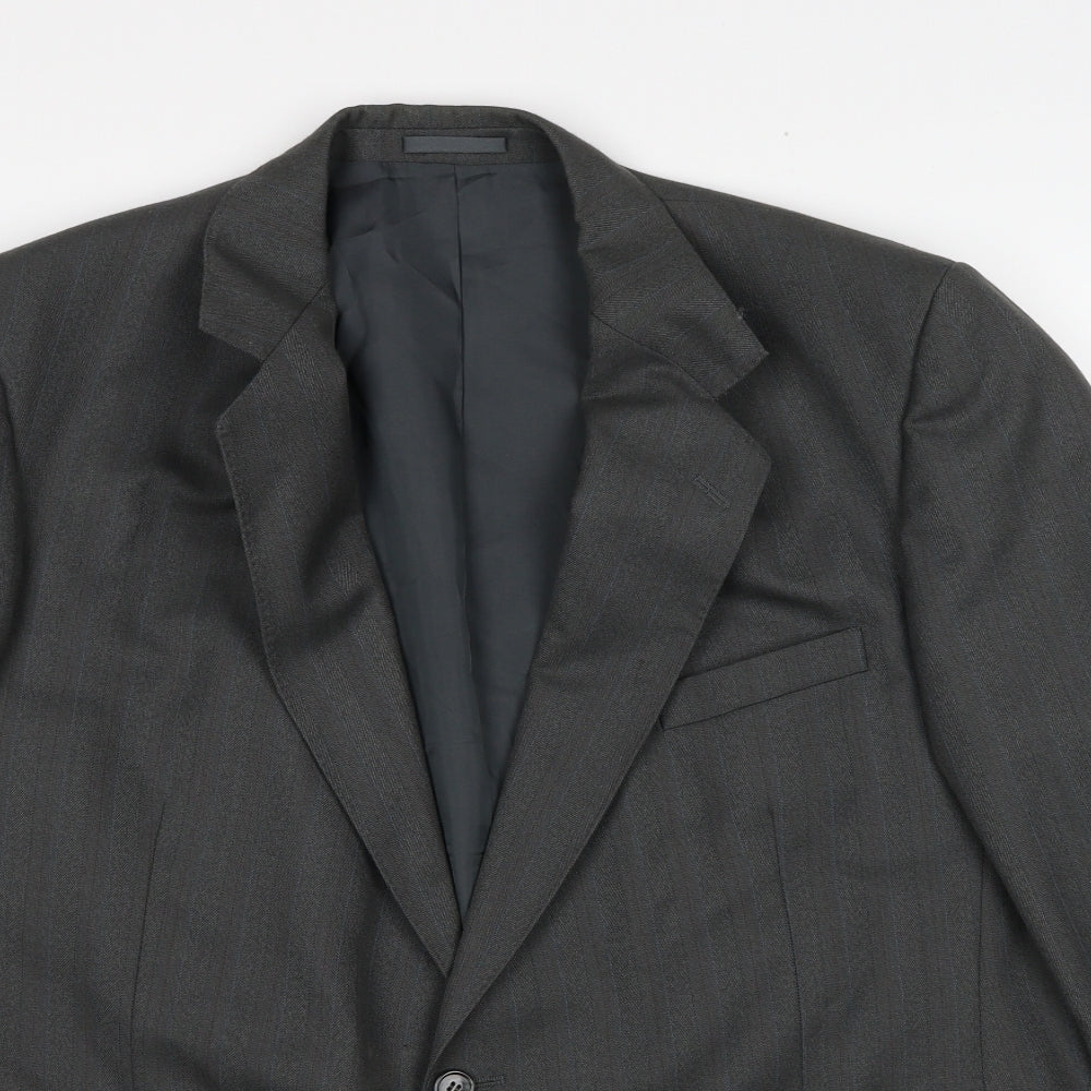 Preworn Mens Grey Striped Wool Jacket Suit Jacket Size 44 Regular
