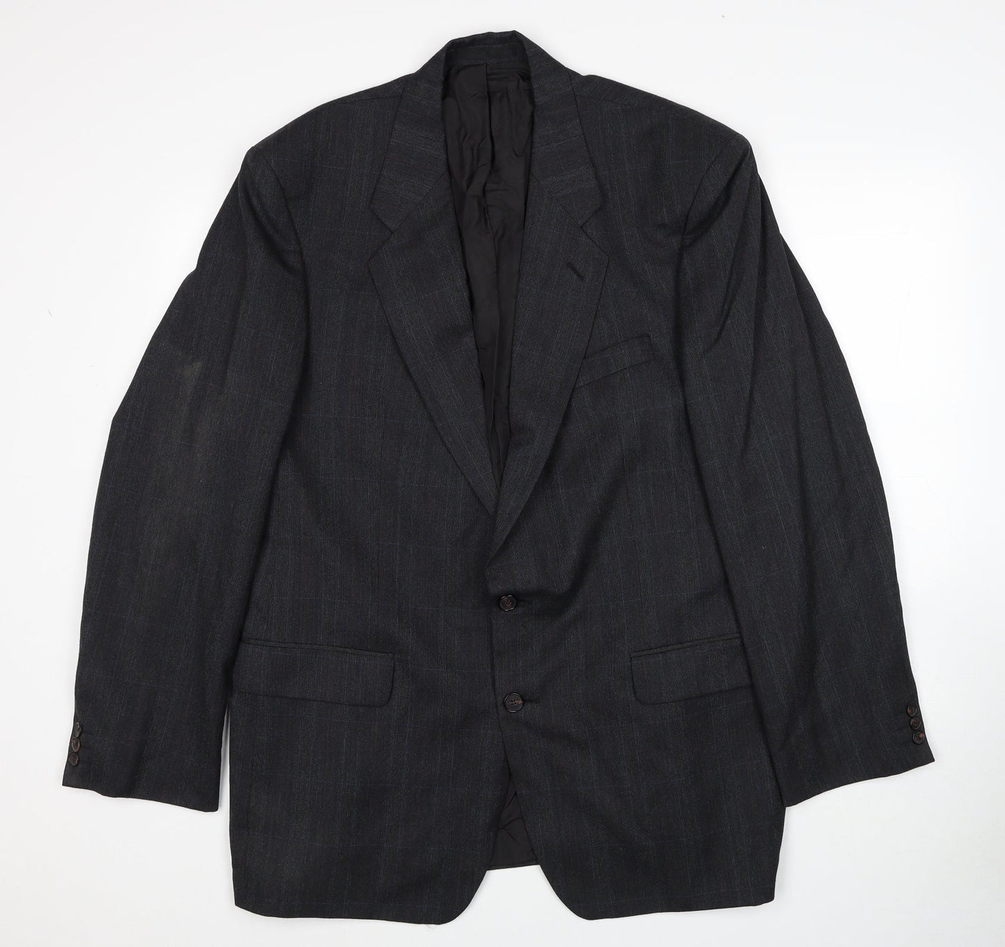 Marks and Spencer Mens Grey Plaid Polyester Jacket Suit Jacket Size 44 Regular