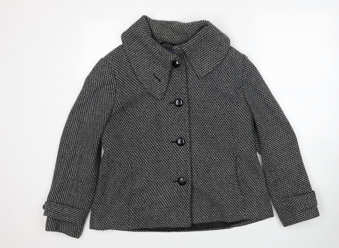 Autonomy Womens Black Geometric Jacket Size 16 Button