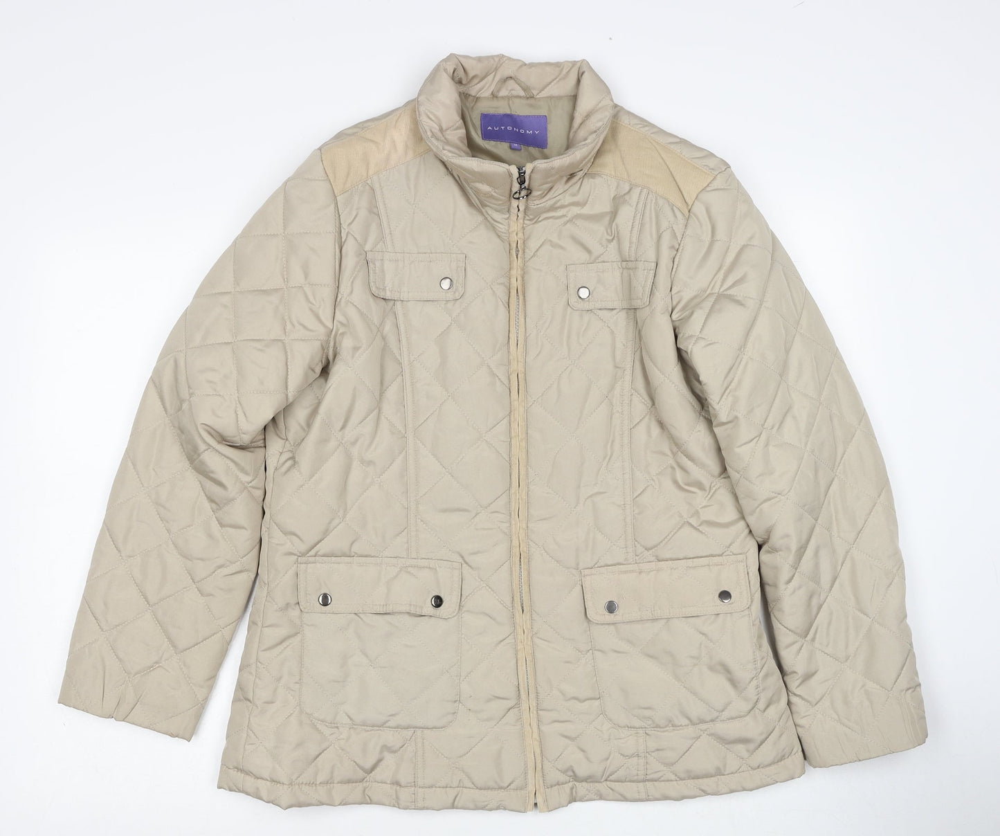 Autonomy Womens Beige Quilted Jacket Size 14 Zip