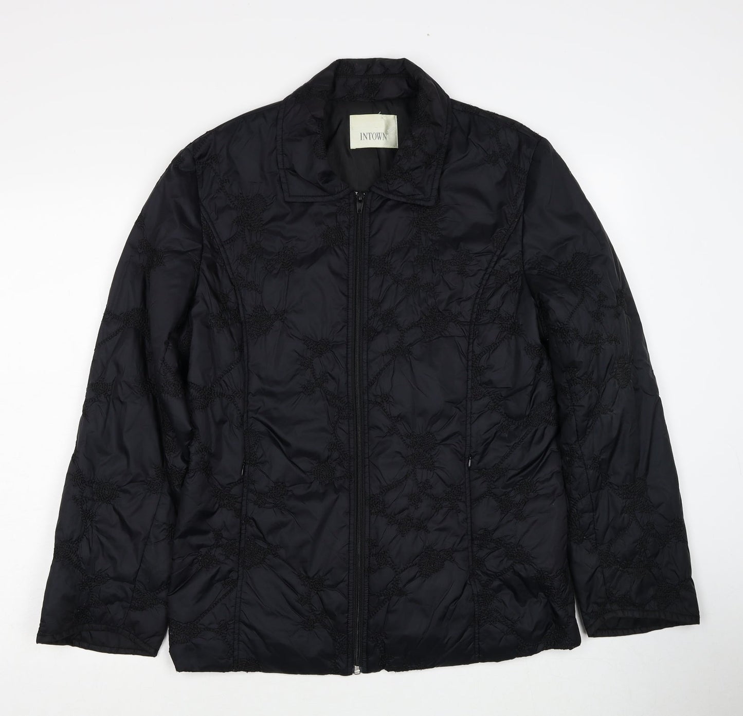 Intown Womens Black Geometric Jacket Size L Zip
