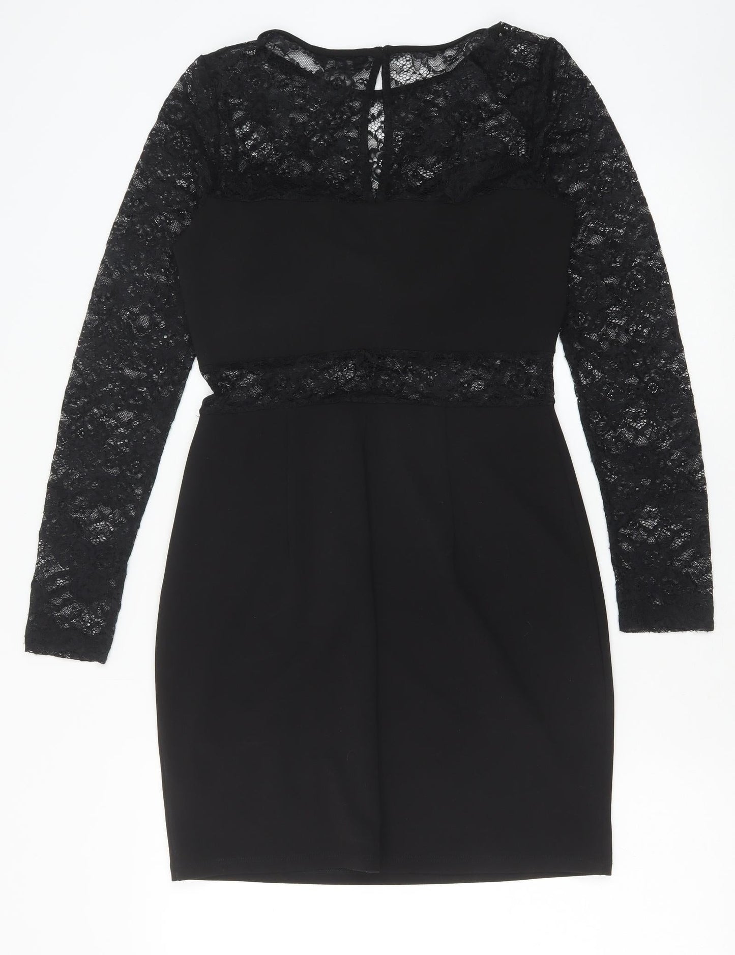 Miss Selfridge Womens Black Polyester Pencil Dress Size 10 Round Neck Button