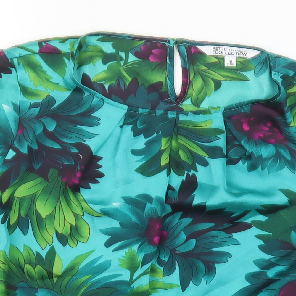 Debenhams Womens Green Geometric Polyester Basic Blouse Size 8 Round Neck