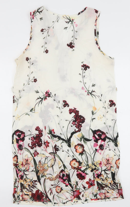 Mosnova Womens Ivory Floral Polyester Shift Size L V-Neck Pullover