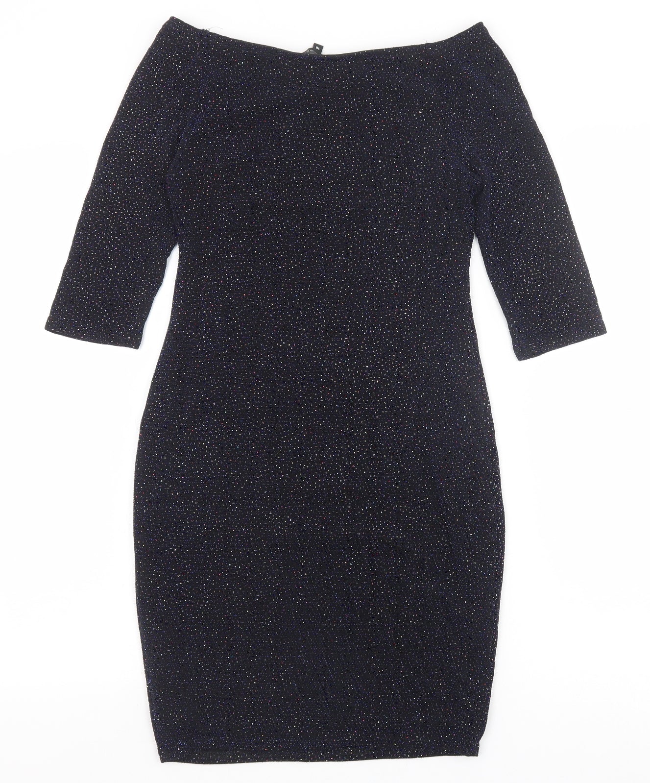 New Look Womens Blue Geometric Nylon A-Line Size 10 Off the Shoulder Pullover