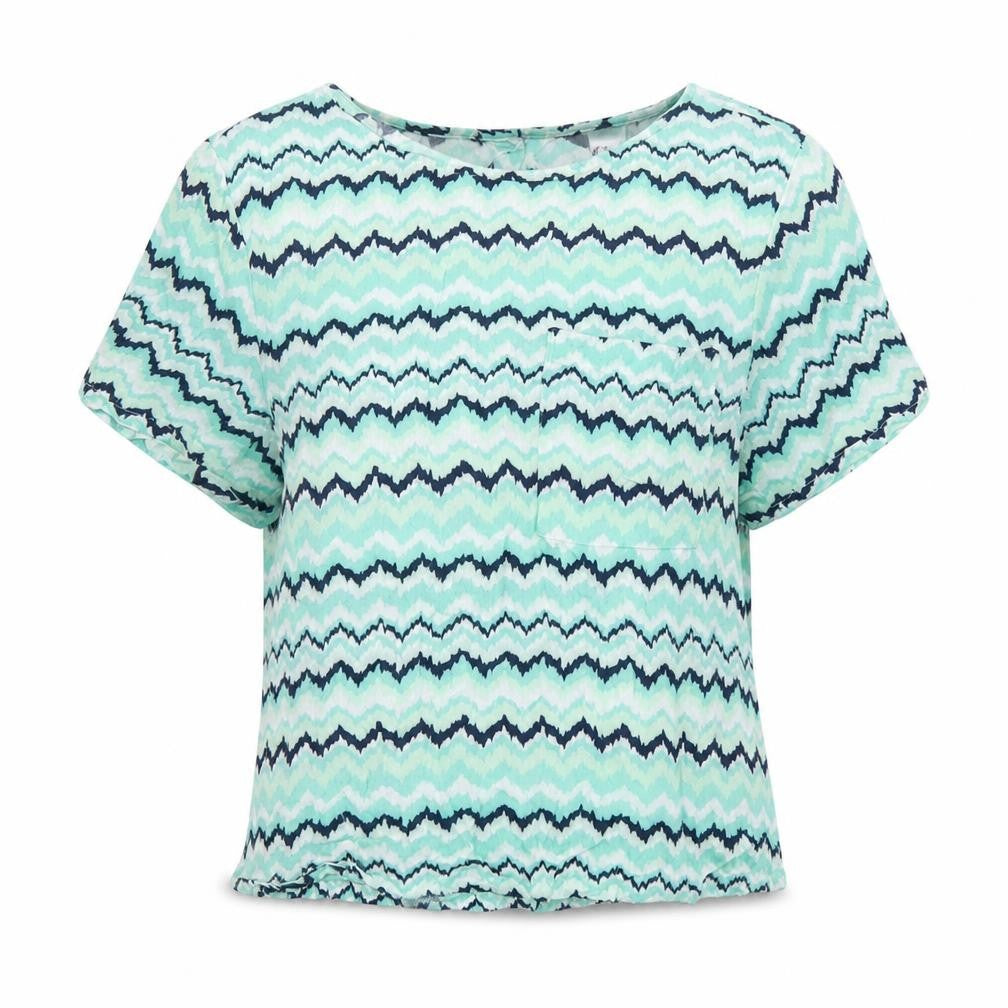 H&M Womens Green Geometric Viscose Basic T-Shirt Size 10 Boat Neck