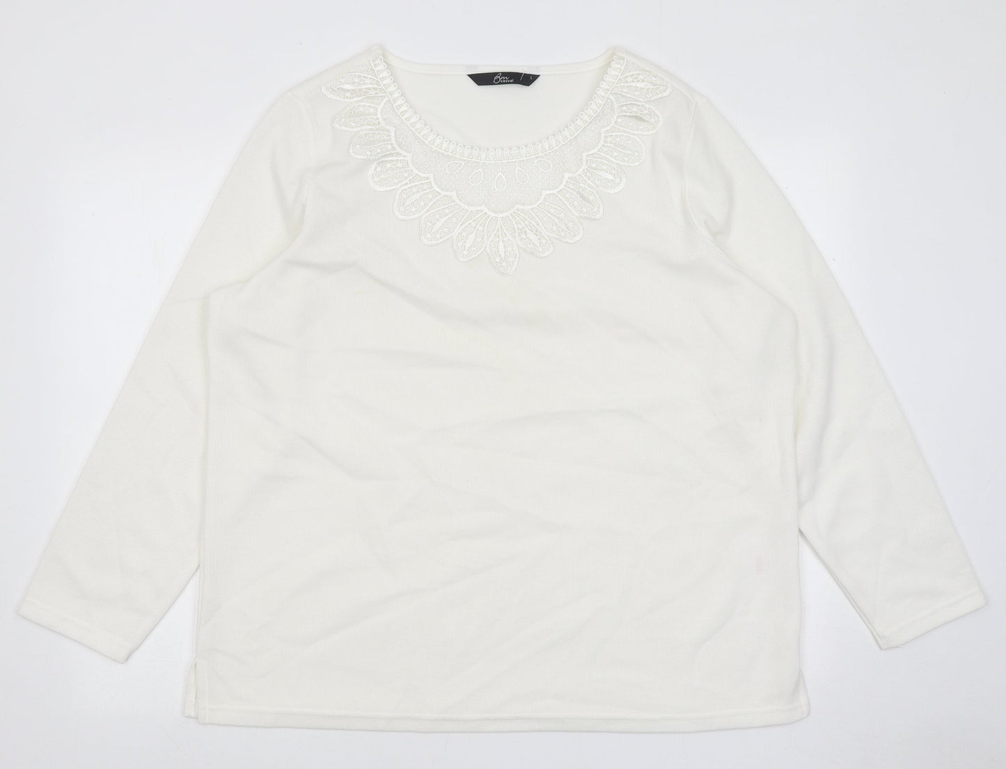 Bonmarché Womens White Round Neck Polyester Pullover Jumper Size L