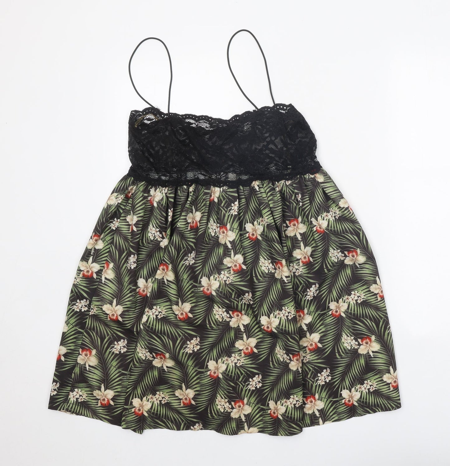 Rare London Womens Black Floral Polyamide Slip Dress Size 10 Scoop Neck Pullover