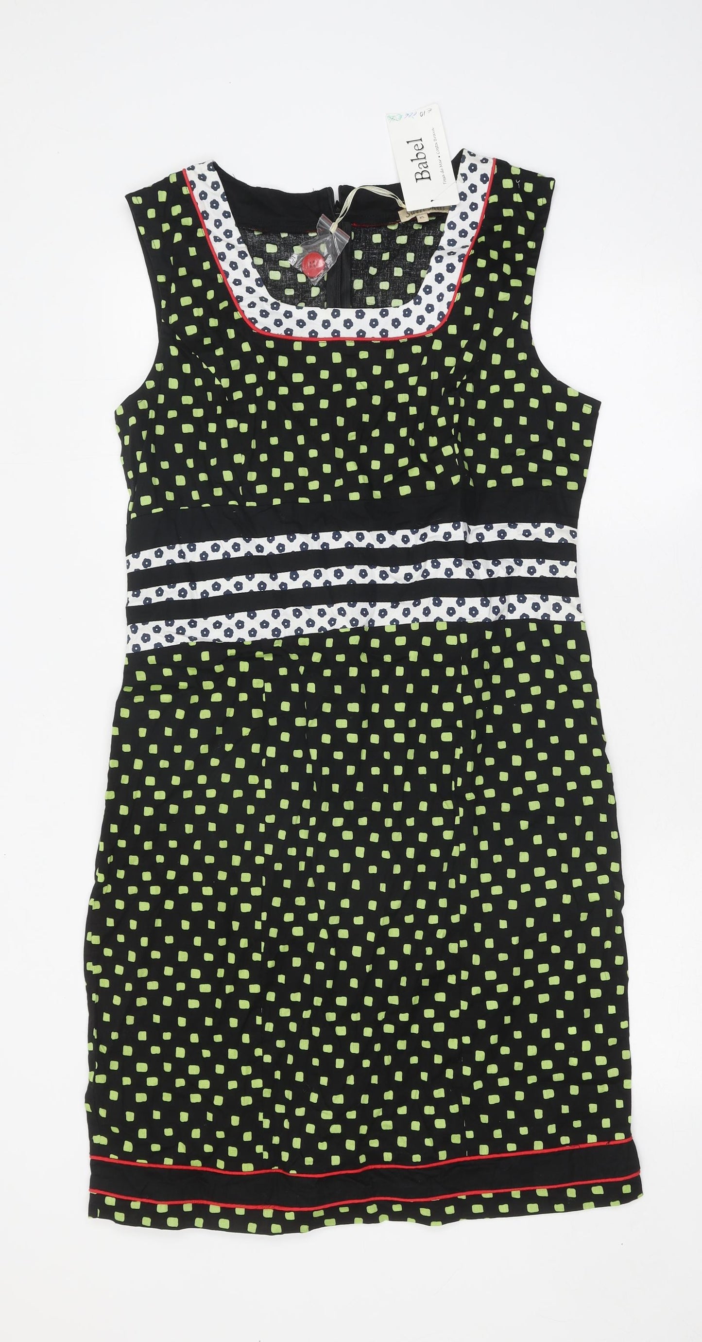 Sweet Miss Womens Black Geometric Cotton A-Line Size XL Square Neck Zip
