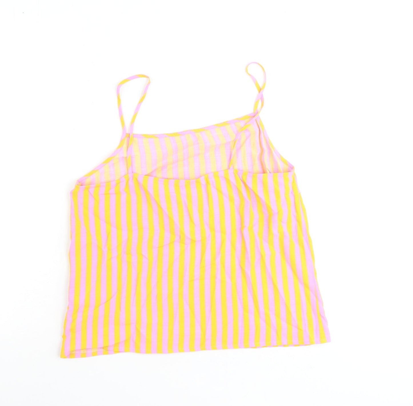 Topshop Womens Pink Striped Polyester Basic Tank Size 6 Round Neck