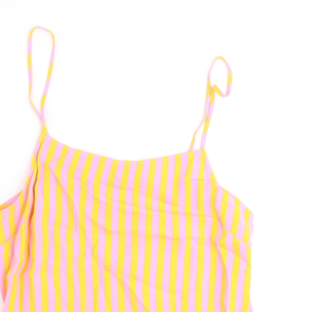 Topshop Womens Pink Striped Polyester Basic Tank Size 6 Round Neck