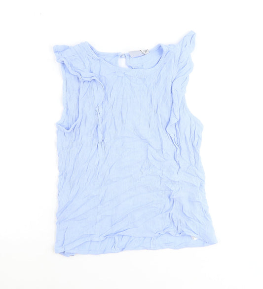 ICHI Womens Blue Viscose Basic Tank Size L Round Neck