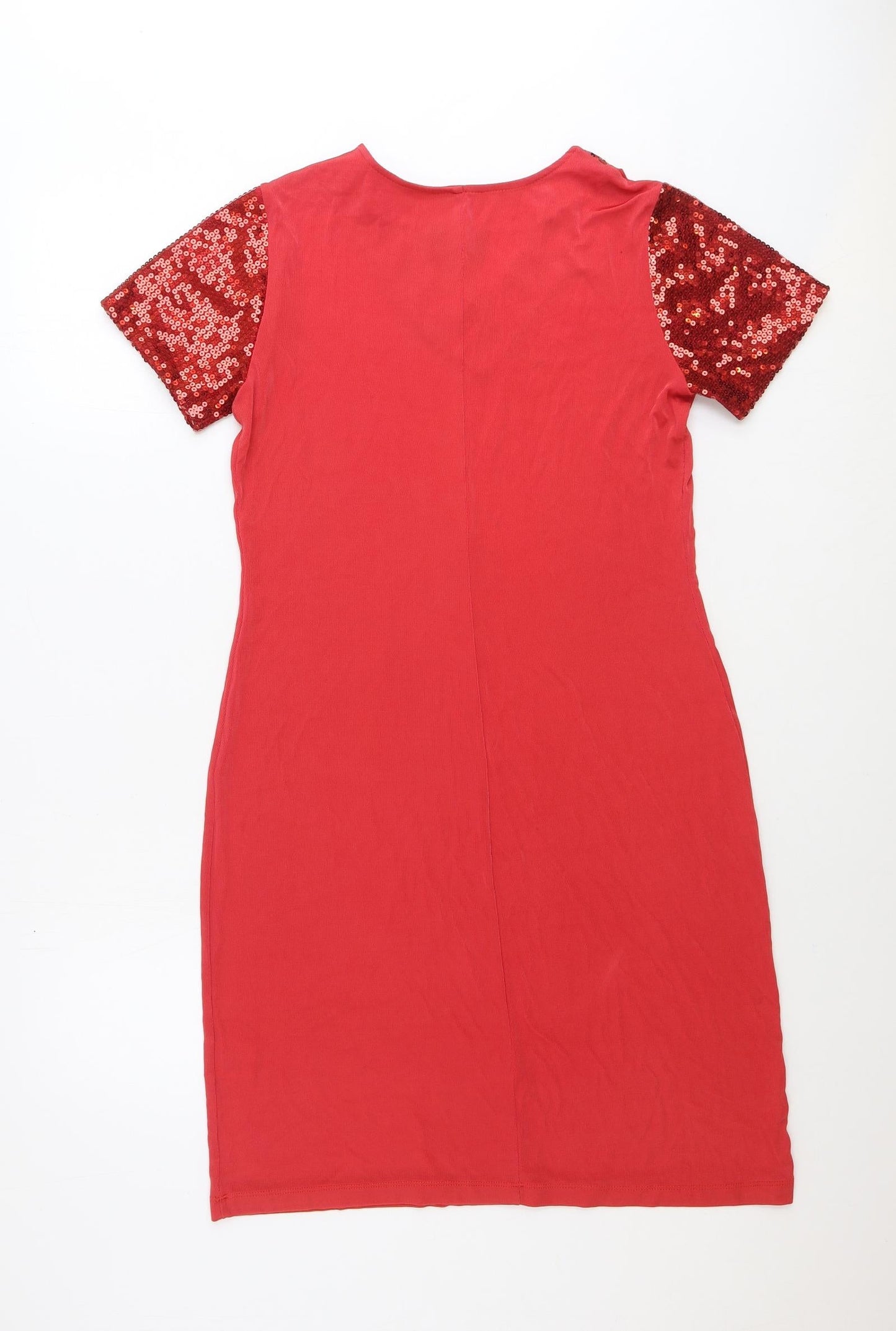 Slinky Brand Womens Red Acetate Sheath Size M V-Neck Pullover