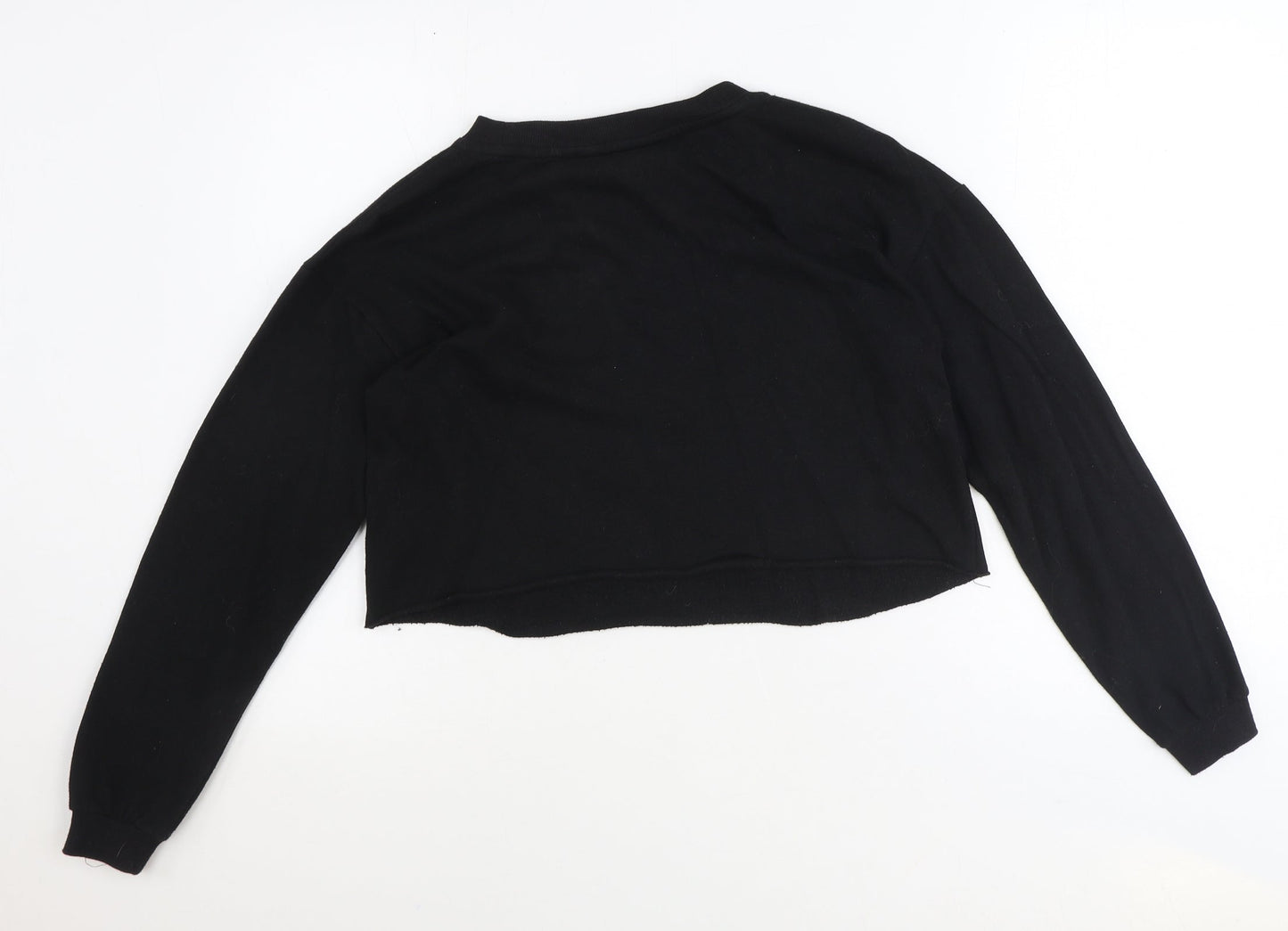 New Look Womens Black Cotton Pullover Sweatshirt Size 10 Pullover - Cropped, Unicorn