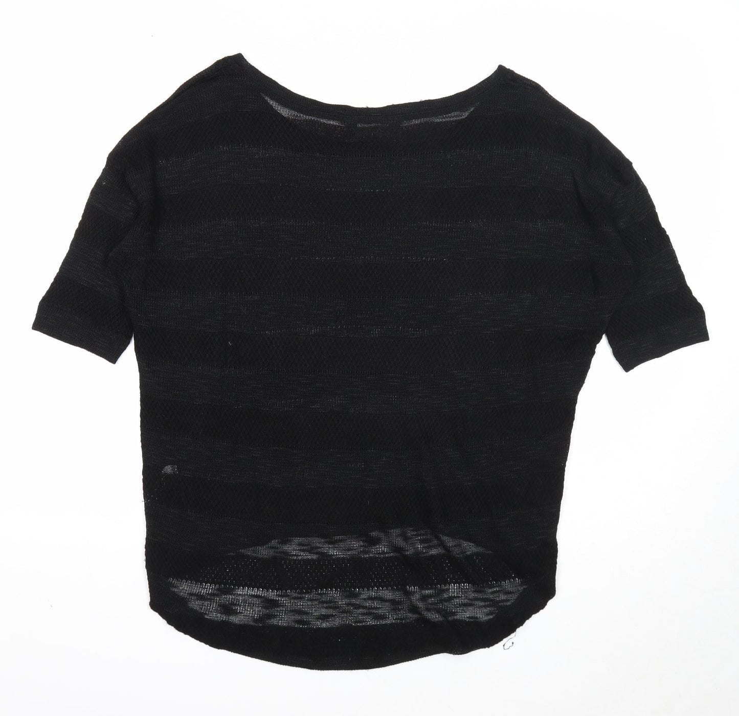 Dorothy Perkins Womens Black Scoop Neck Striped Polyester Pullover Jumper Size 14