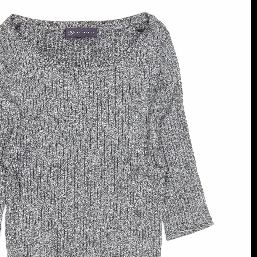 Marks and Spencer Womens Grey Boat Neck Viscose Pullover Jumper Size 10