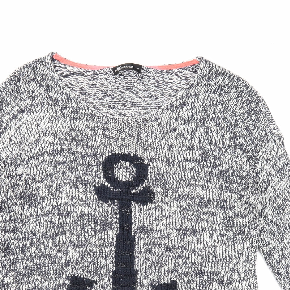 Internacionale Womens Blue Round Neck Acrylic Pullover Jumper Size 8