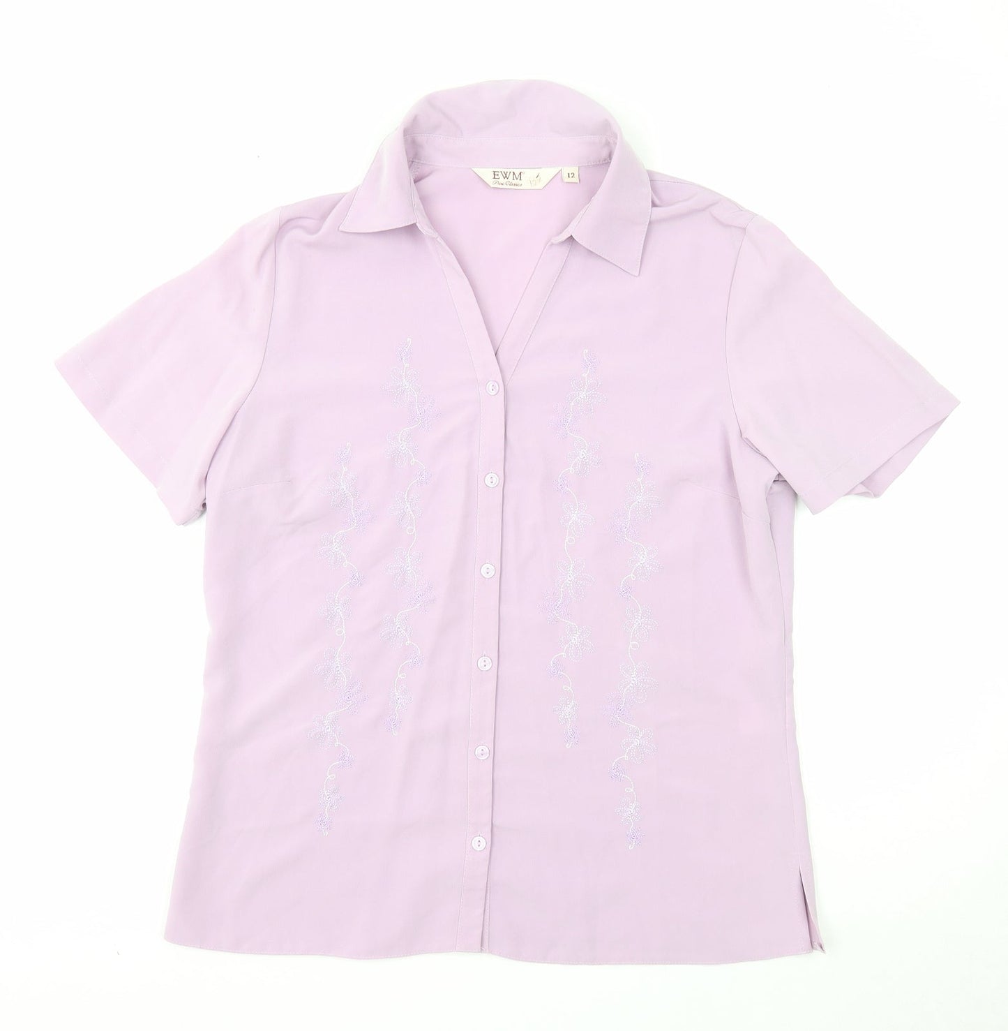 EWM Womens Purple Polyester Basic T-Shirt Size 12 V-Neck