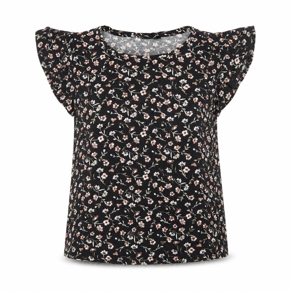 Body Flirt Womens Black Floral Viscose Basic T-Shirt Size M Round Neck