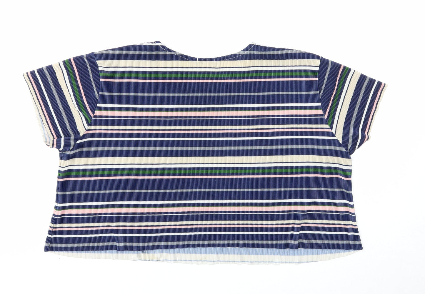 Stradivarius Womens Blue Striped Polyester Cropped T-Shirt Size M Scoop Neck