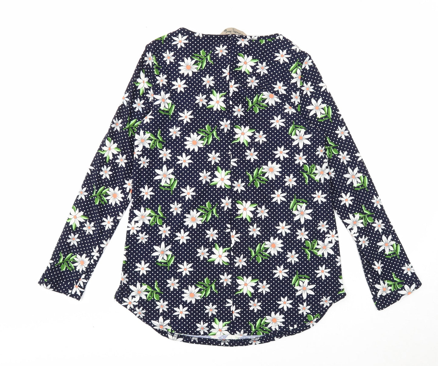 Poetic Soul Womens Blue Floral Polyester Basic Blouse Size S Scoop Neck - Tie Neck Detail