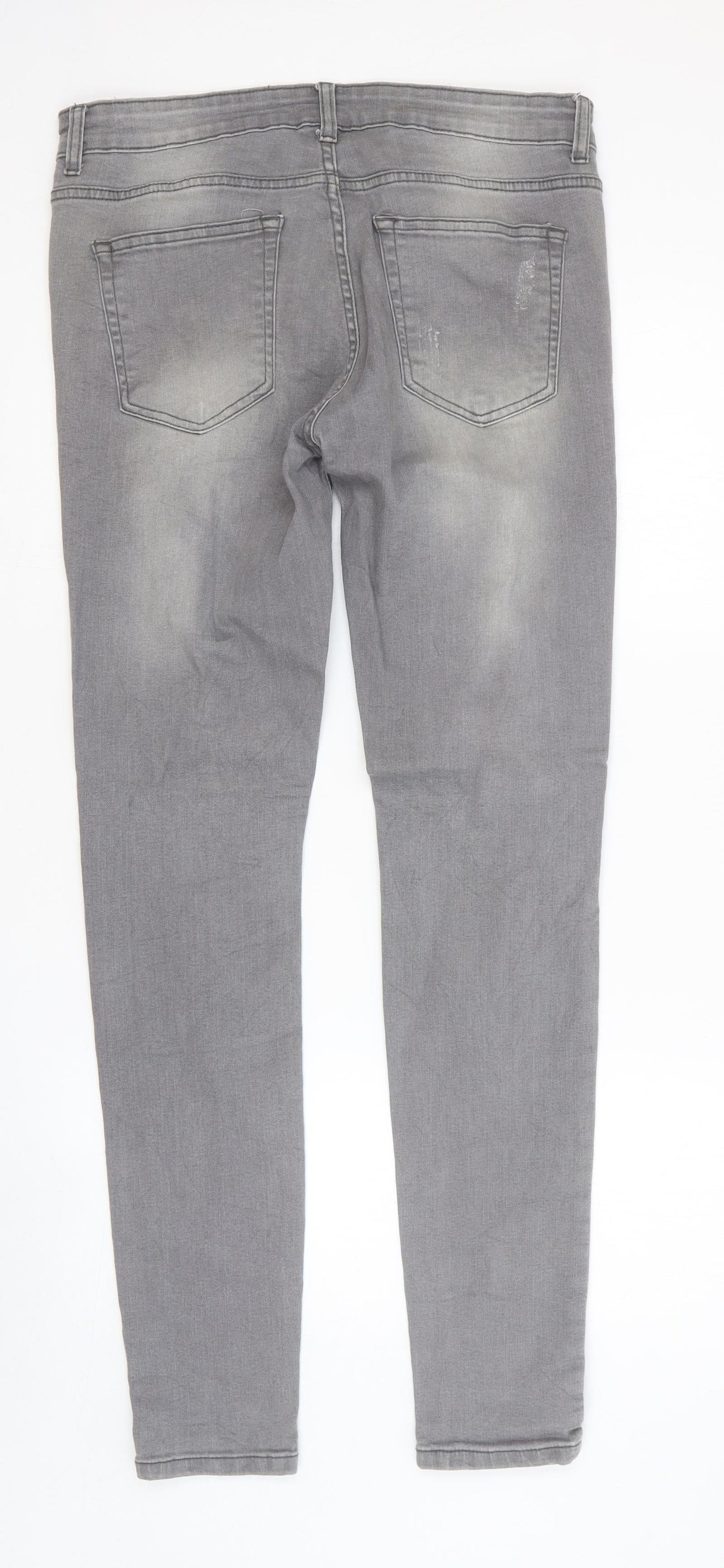 Preworn Womens Grey Cotton Skinny Jeans Size 32 in Regular Button