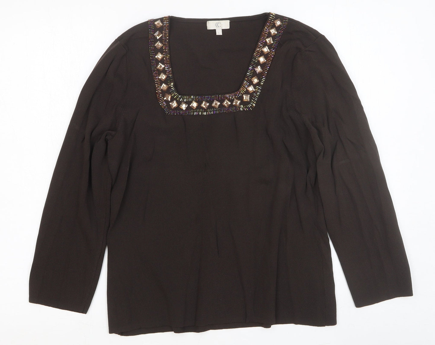 CC Womens Brown Square Neck Viscose Pullover Jumper Size L