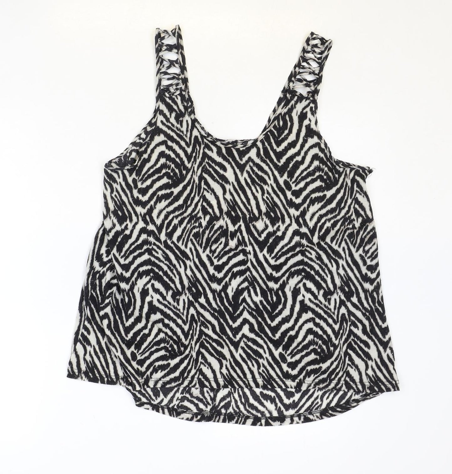 H&M Womens Black Animal Print Polyester Basic Tank Size M Scoop Neck