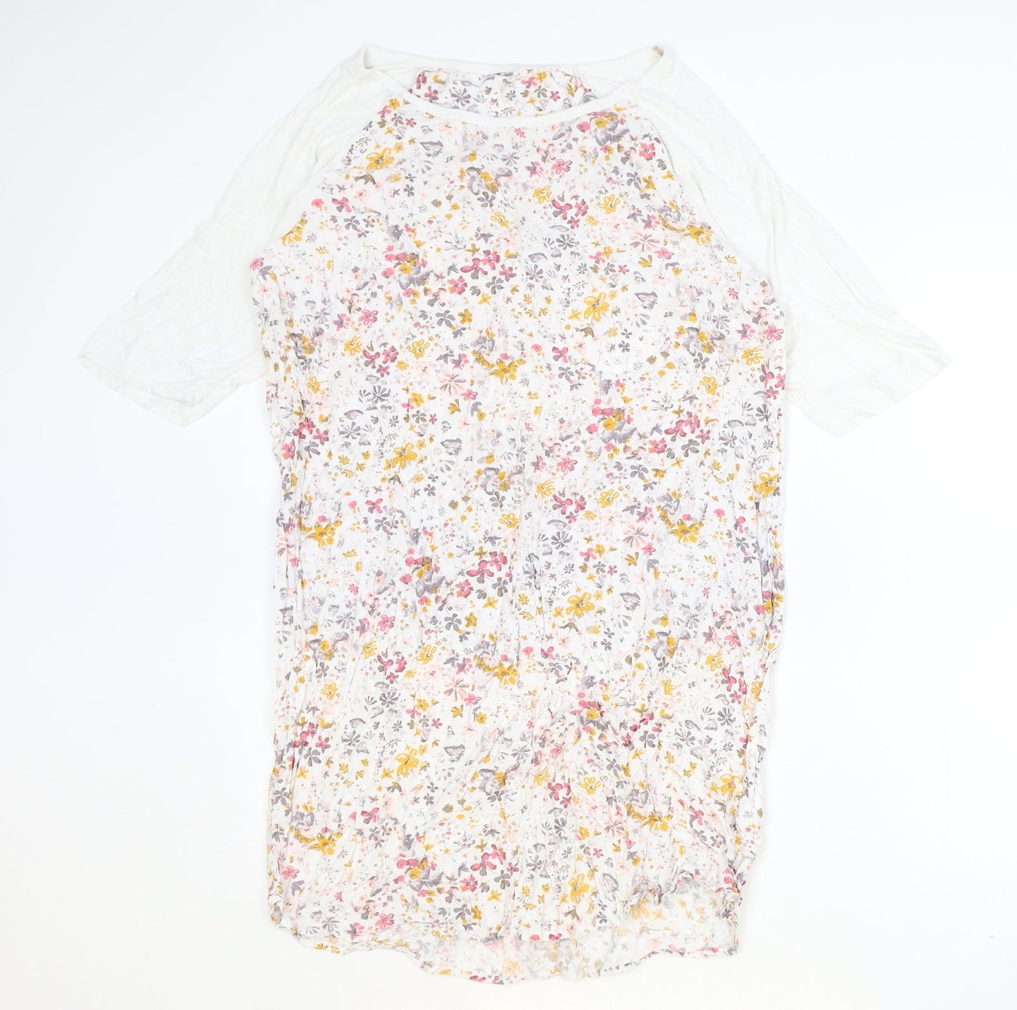 Marks and Spencer Womens Ivory Floral Viscose A-Line Size 16 Round Neck Pullover