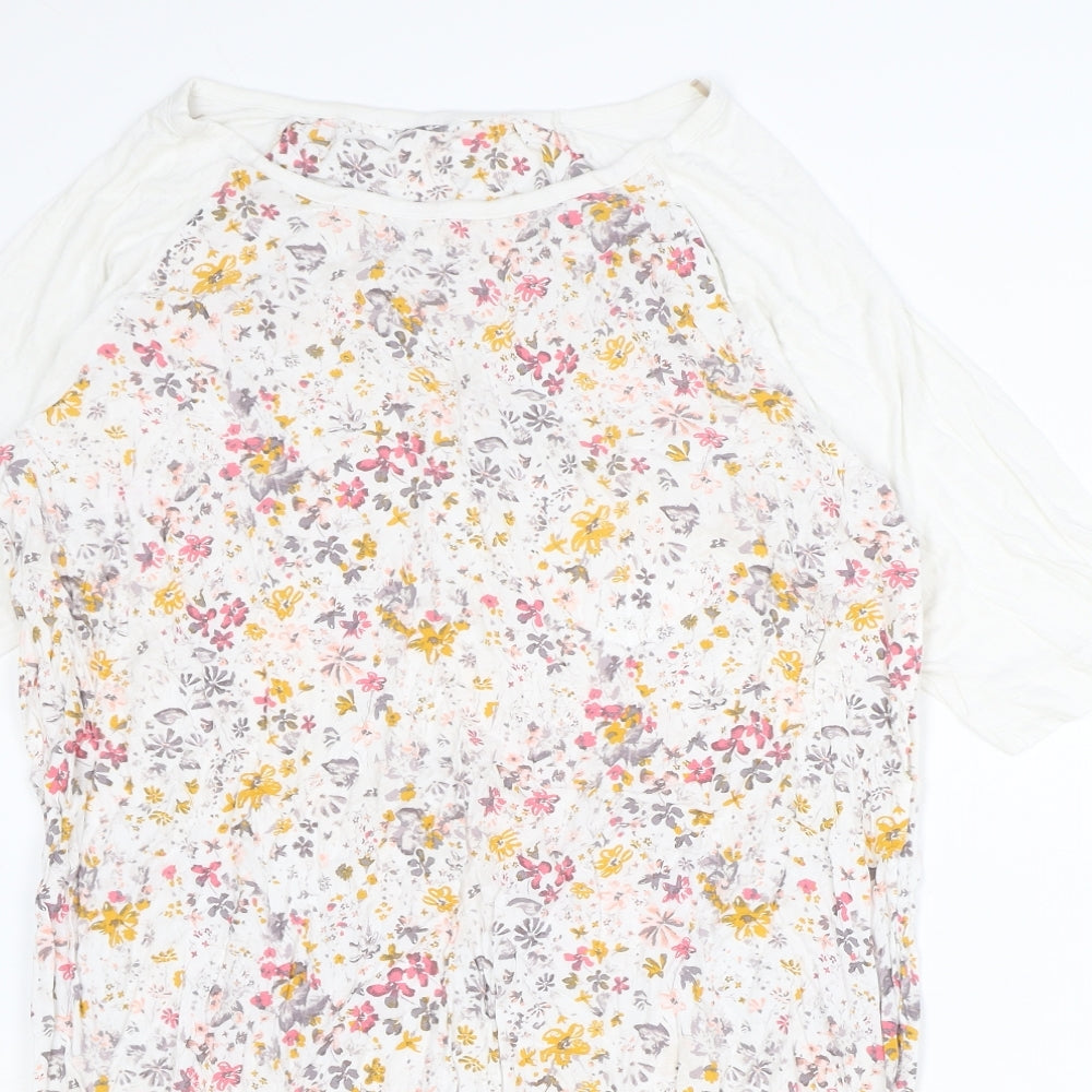 Marks and Spencer Womens Ivory Floral Viscose A-Line Size 16 Round Neck Pullover