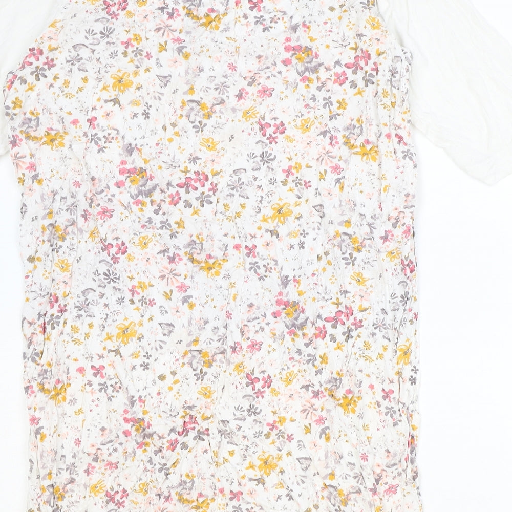 Marks and Spencer Womens Ivory Floral Viscose A-Line Size 16 Round Neck Pullover