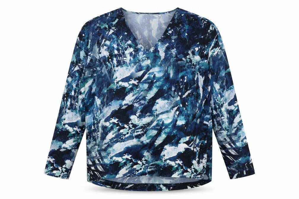 John Lewis Womens Blue Geometric Polyester Basic Blouse Size 12 V-Neck