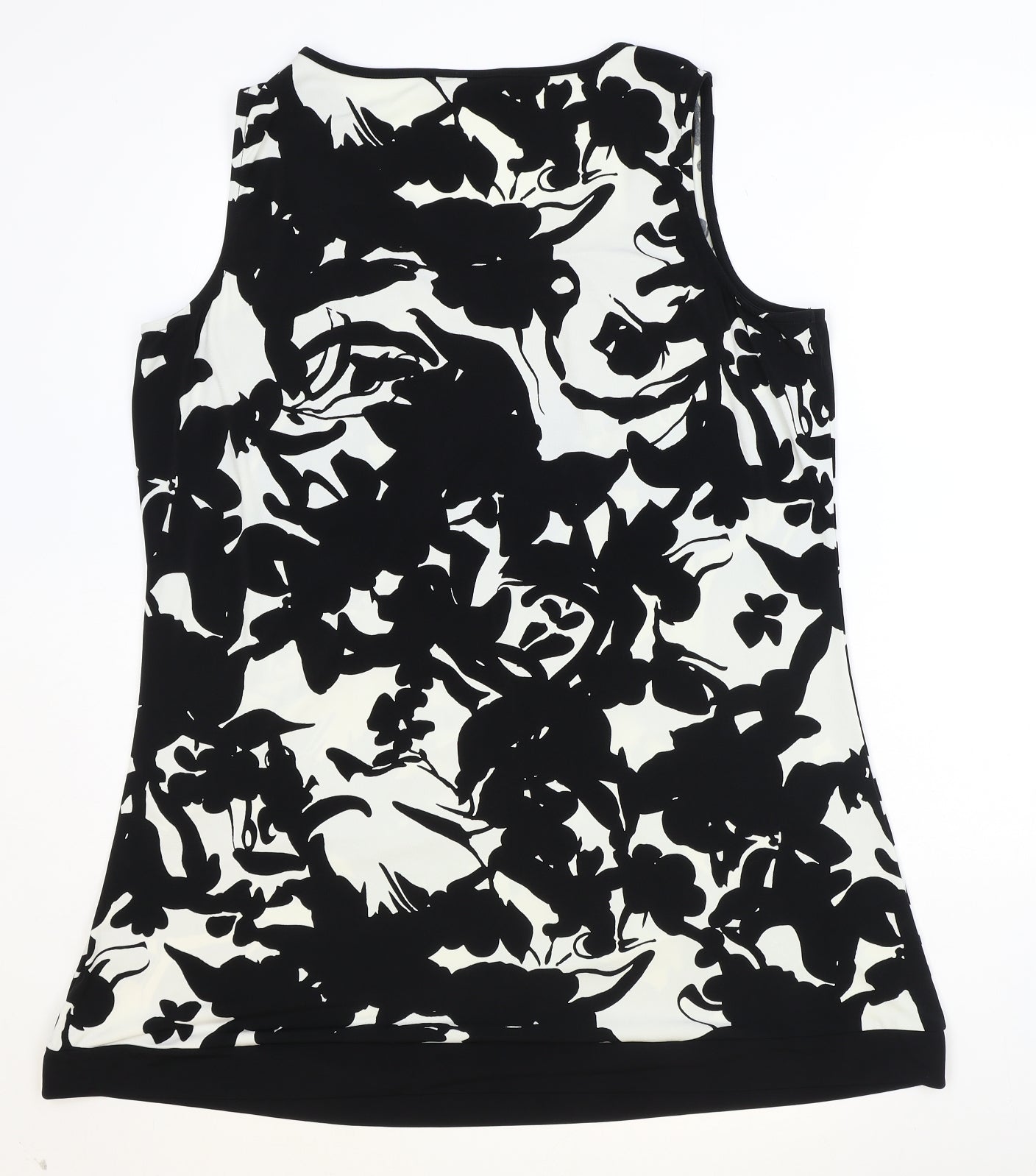 Marks and Spencer Womens Black Geometric Polyester Basic Tank Size 10 V-Neck