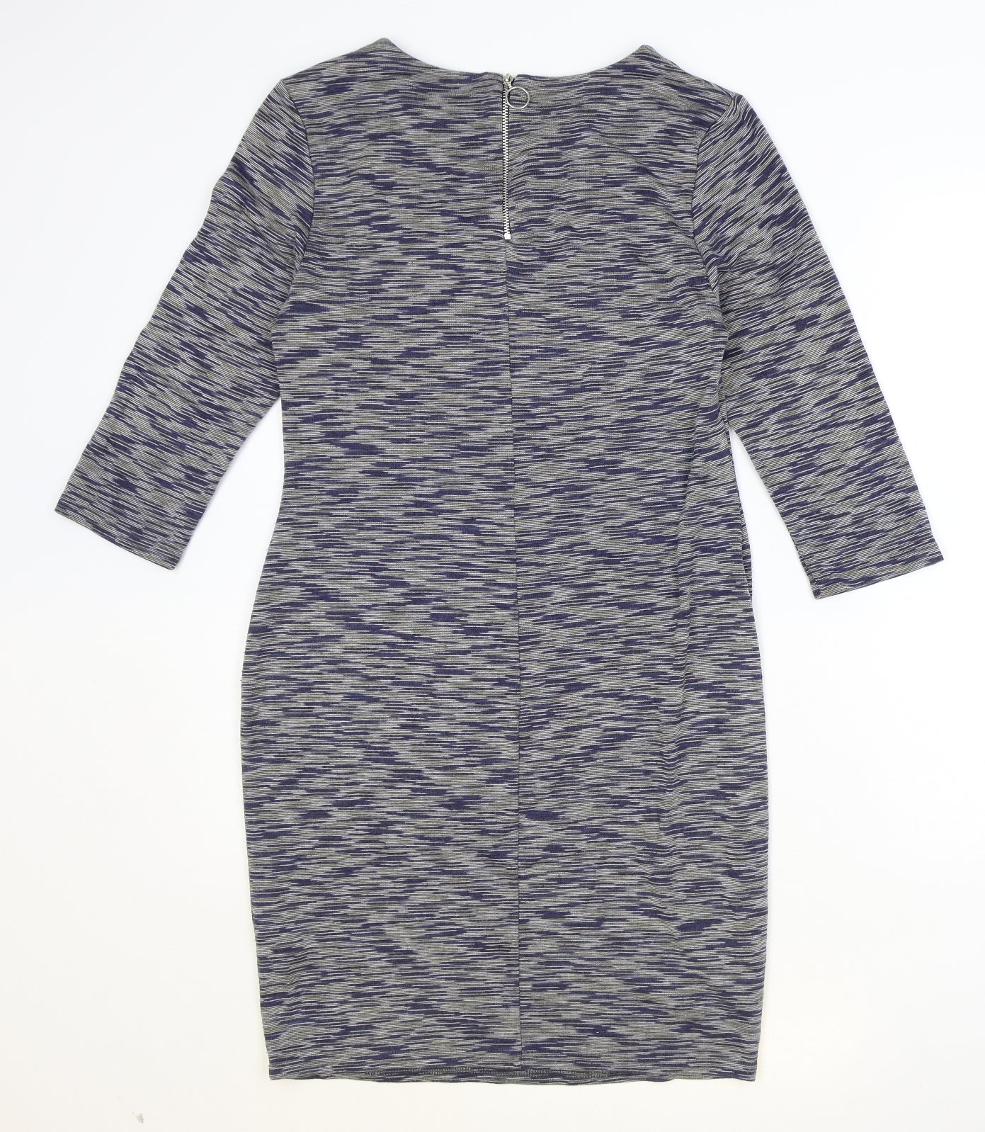 New Look Womens Grey Geometric Polyester A-Line Size 14 Round Neck Zip