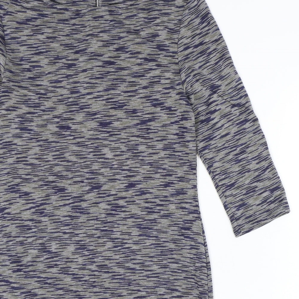 New Look Womens Grey Geometric Polyester A-Line Size 14 Round Neck Zip