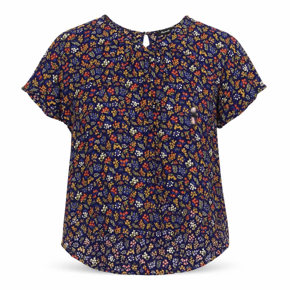 Madwell Womens Blue Floral Viscose Basic Blouse Size S Round Neck