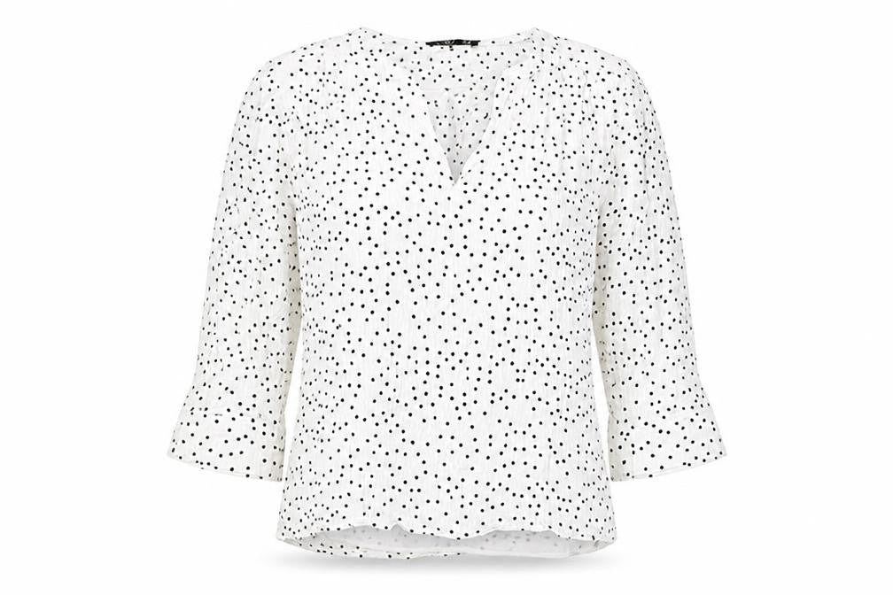 Closet Womens Ivory Geometric Polyester Basic Blouse Size M V-Neck