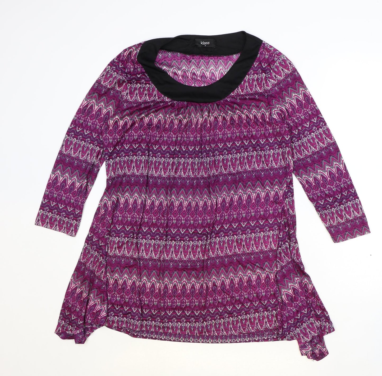 Klass Womens Purple Geometric Polyester Basic Blouse Size M Round Neck