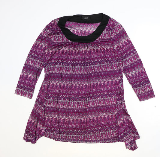 Klass Womens Purple Geometric Polyester Basic Blouse Size M Round Neck