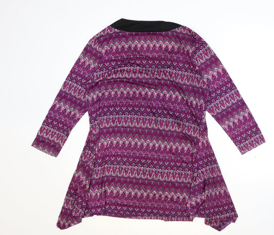 Klass Womens Purple Geometric Polyester Basic Blouse Size M Round Neck