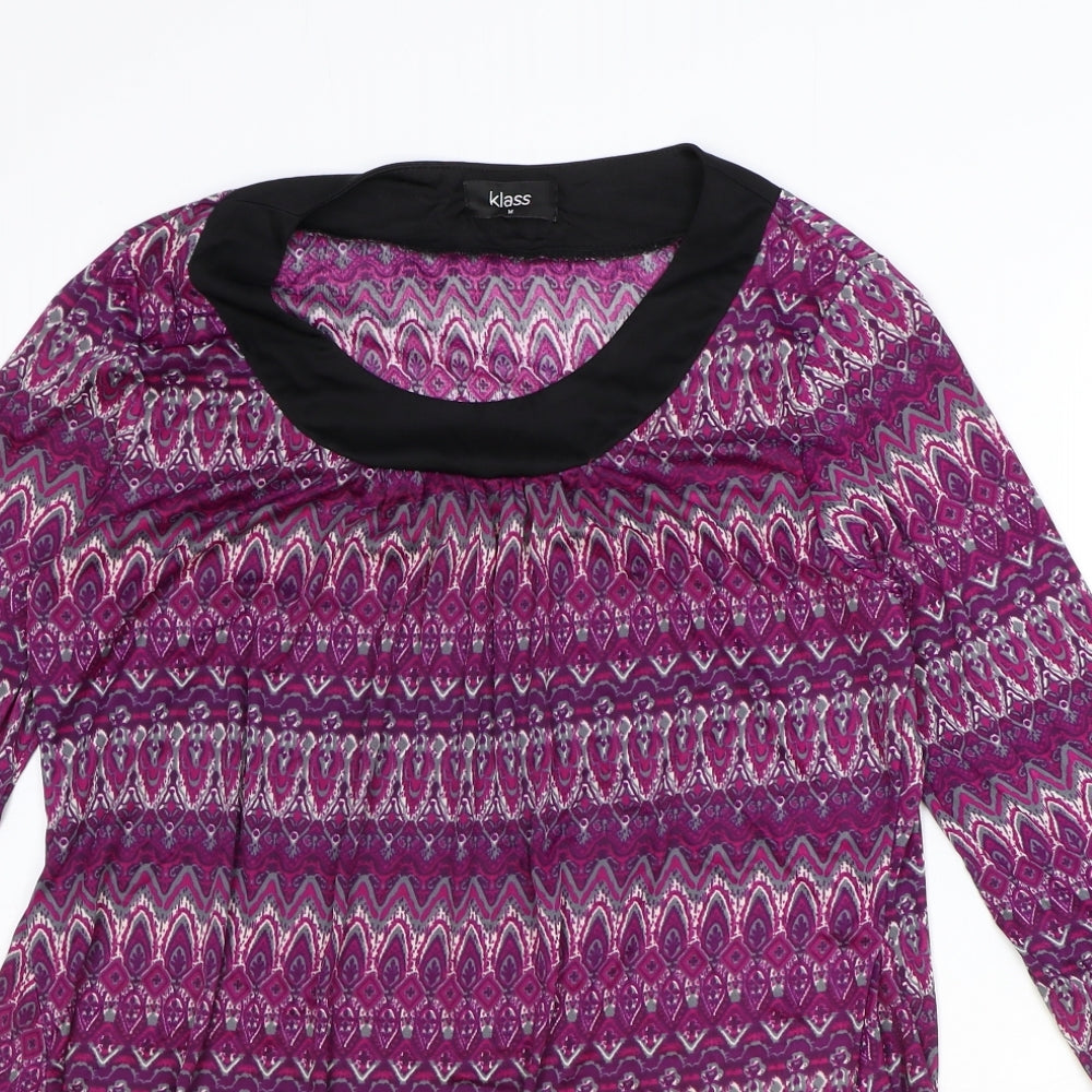 Klass Womens Purple Geometric Polyester Basic Blouse Size M Round Neck
