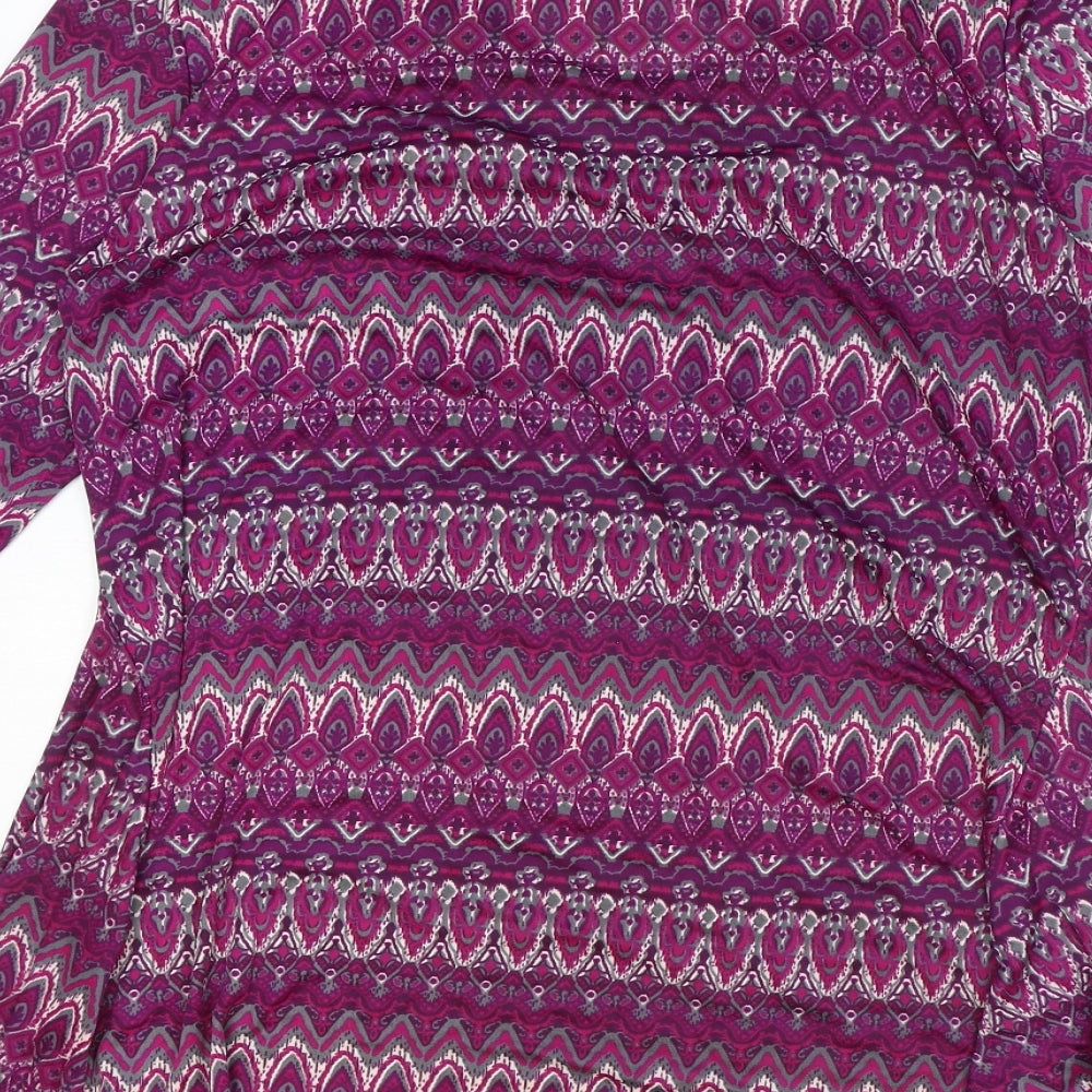 Klass Womens Purple Geometric Polyester Basic Blouse Size M Round Neck