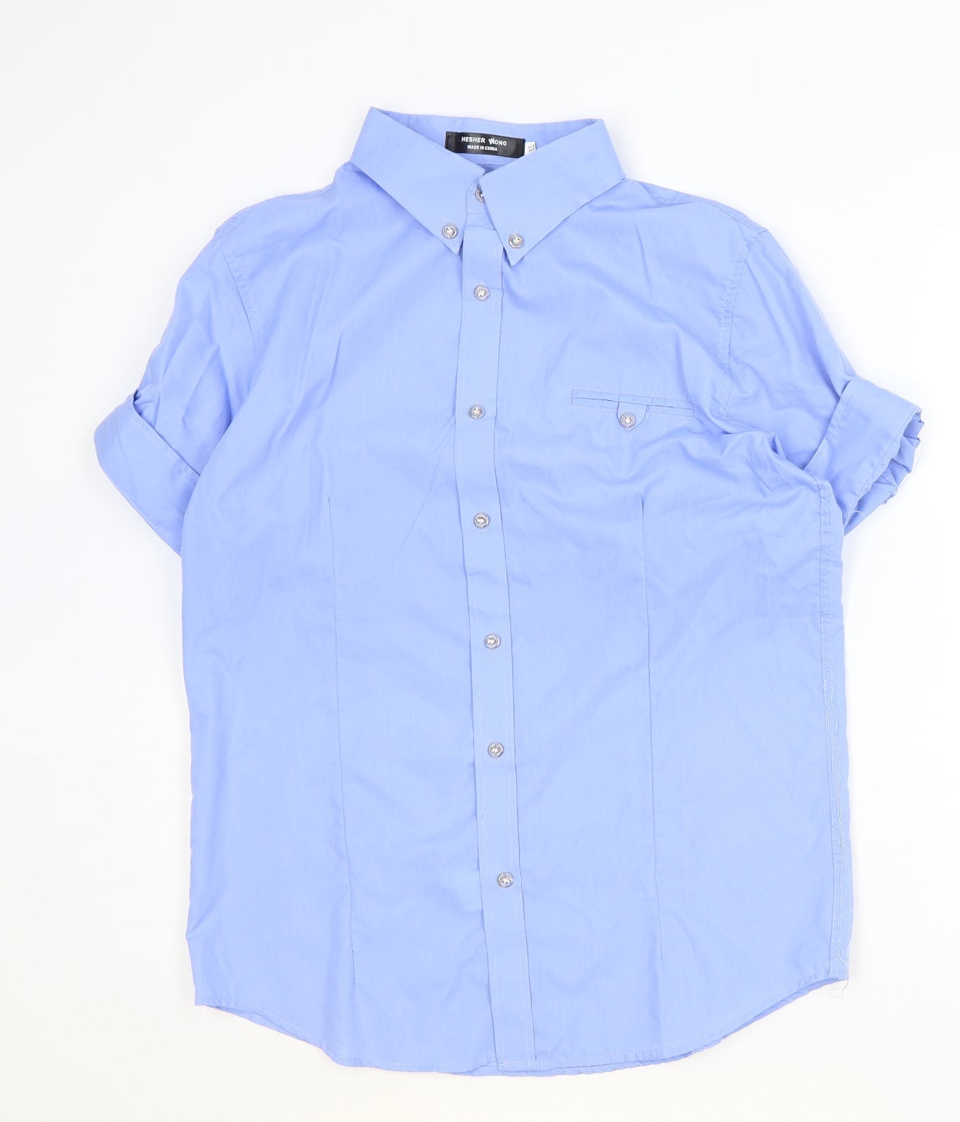 Hesher Wong Womens Blue Cotton Basic Button-Up Size XL Collared