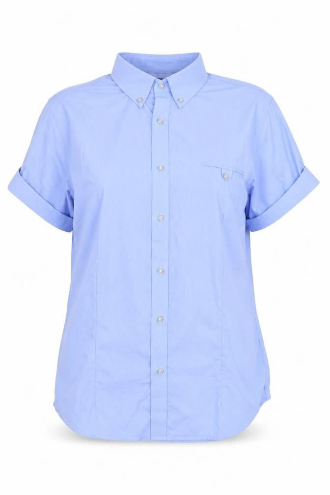 Hesher Wong Womens Blue Cotton Basic Button-Up Size XL Collared
