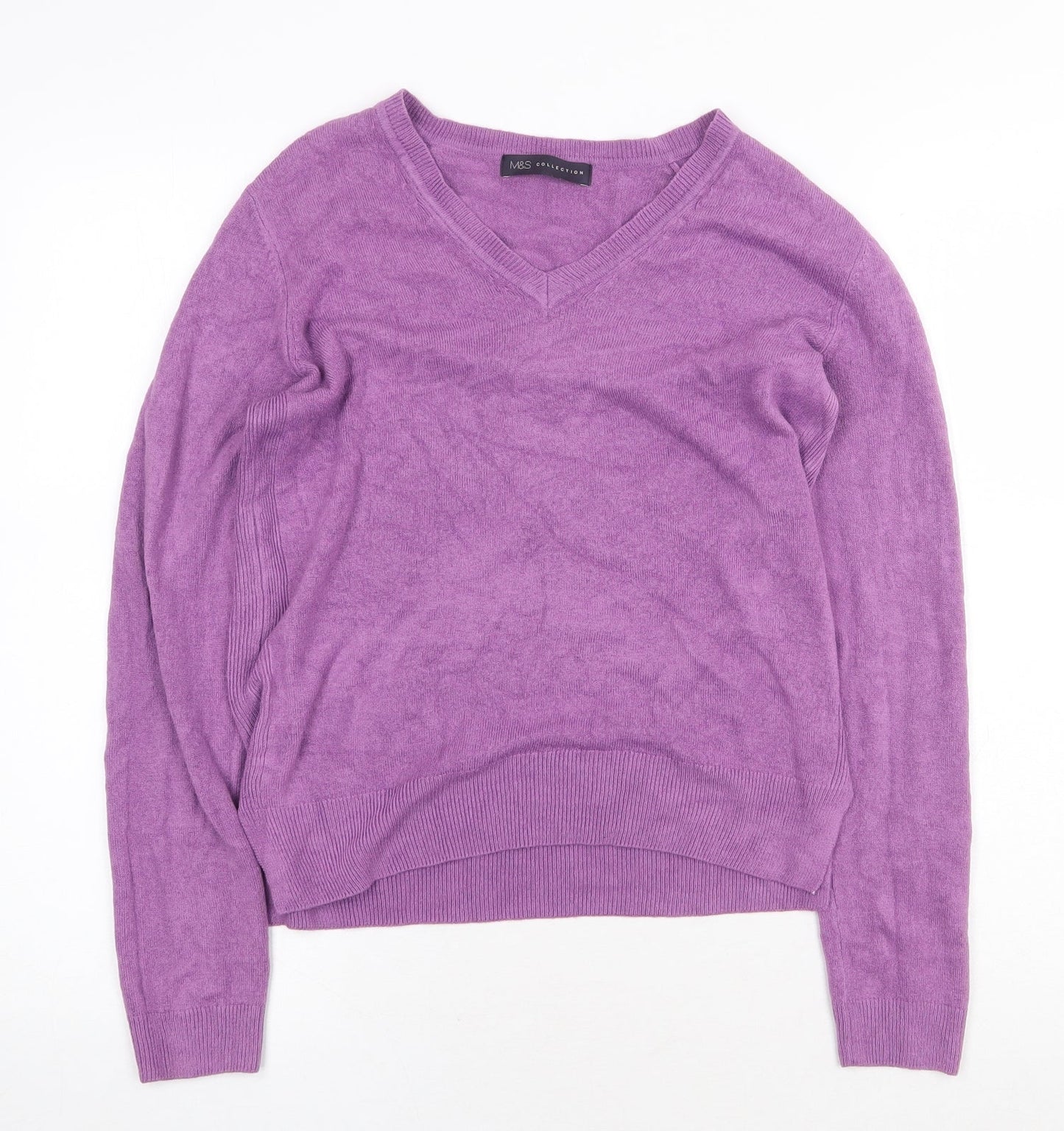 Marks and Spencer Womens Purple V-Neck Acrylic Pullover Jumper Size 8