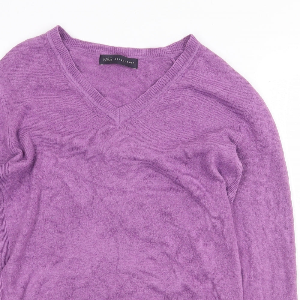 Marks and Spencer Womens Purple V-Neck Acrylic Pullover Jumper Size 8